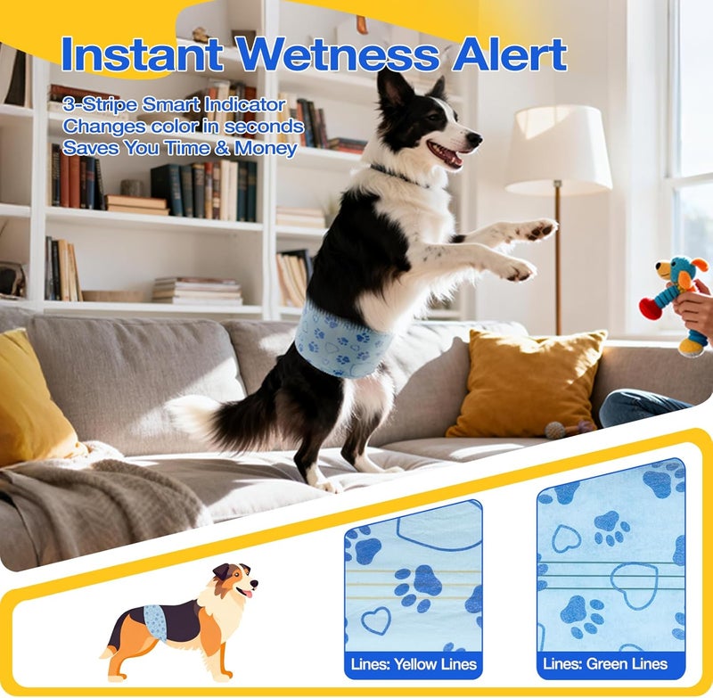 Flying Paws Male Dog Diapers with Wetness Indicator, Disposable Belly Band for Puppy Male Diapers, Doggie Wraps for Puppy Training, Incontinence (L, 52 Count) - Image 2